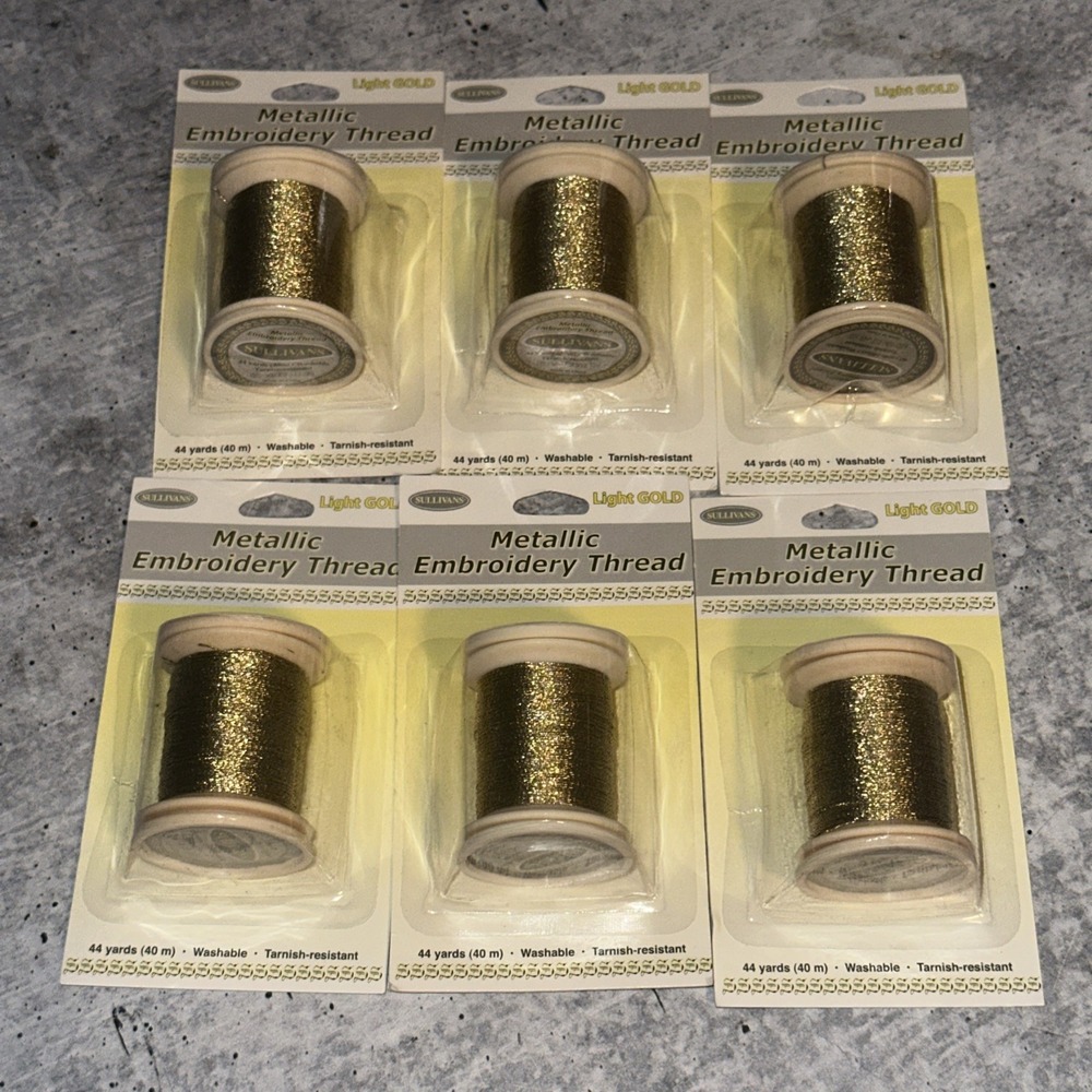 6 Lot Sullivans Light Gold Metallic Embroidery Thread 44 Yard Each
